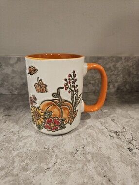 ELI + ANA Saddlebrook Farm Ceramic Orange Mug Pumpkins  Fall Autumn Harvest